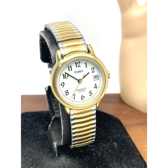 Timex Women's Watch T2H491 Indiglo Quartz Two Tone White Dial Expansion Band - Picture 13 of 14